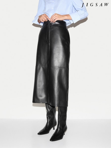Black - Jigsaw Nappa Leather Maxi Split Skirt