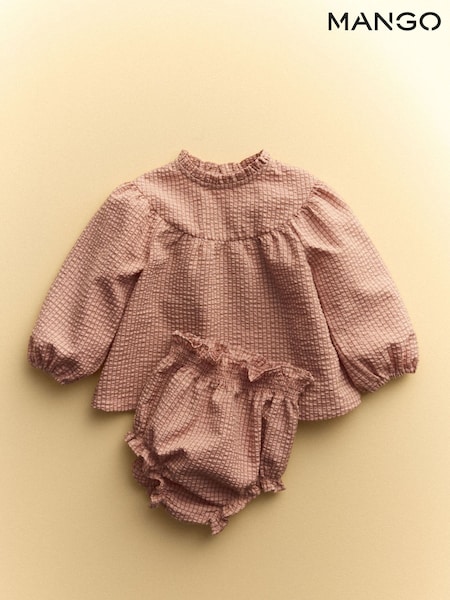 Pink - Mango Seersucker Frill Checked Dress And Knicker Set