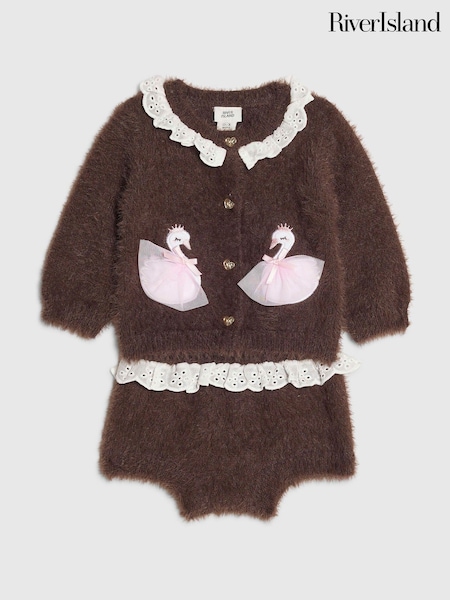 Brown - River Island Swan Caridgan & Shorts Set