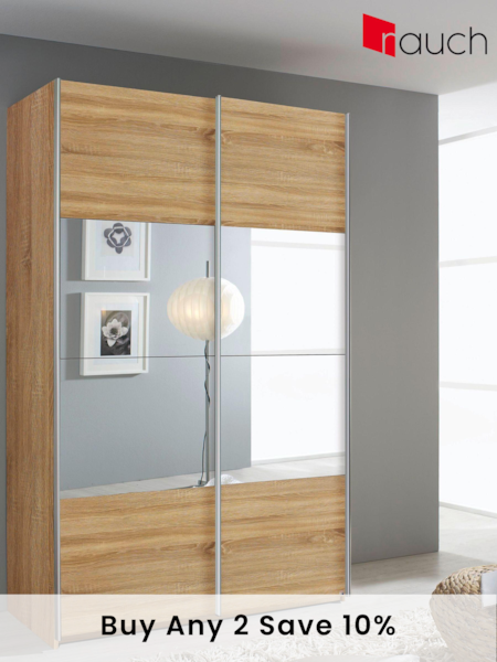 Rauch Oak Cameron Wood and Centre Mirror Semi 1.3m Sliding Fitted Wardrobe (285322) | £620