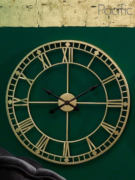 Pacific Gold Antique Gold Metal Round Wall Clock (285333) | £100
