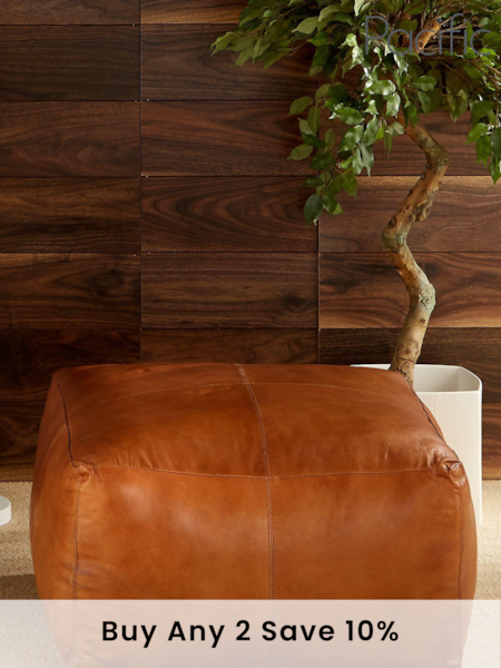 Pacific Tan Brown Leather Square Pouffe (285402) | £250