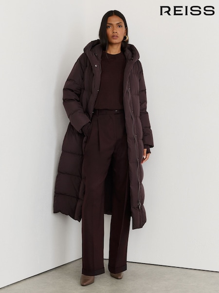 Dark Grape - Reiss Larissa Belted Longline Hooded Puffer Coat