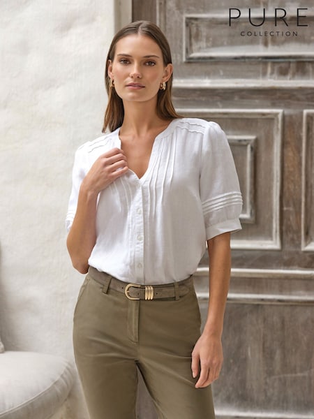 White - Pure Collection Linen Pintuck Shirt