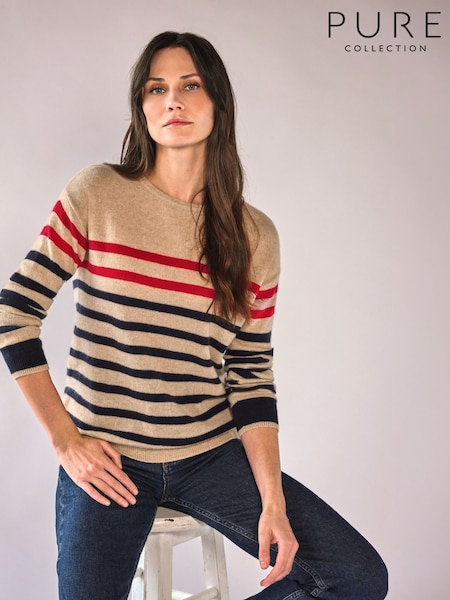 Natural - Pure Collection Cashmere Gassato Breton Stripe Jumper