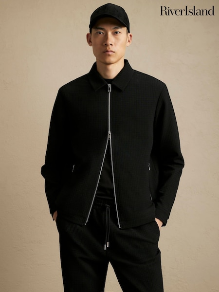 Black - Regular River Island Textured Track Jacket