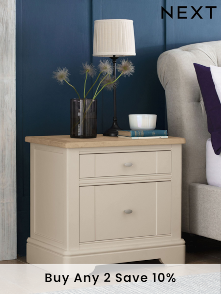 Stone Hampton Country Collection Luxe Painted Oak 2 Drawer Wide Bedside Table (286301) | £375