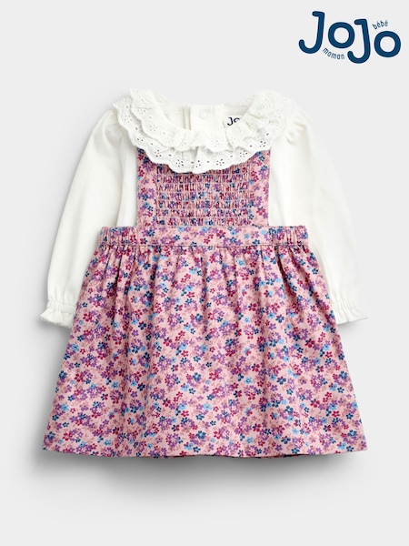 Pink Ditsy Floral - Jojo Maman Bébé Smocked Pinny Dress & Body Set