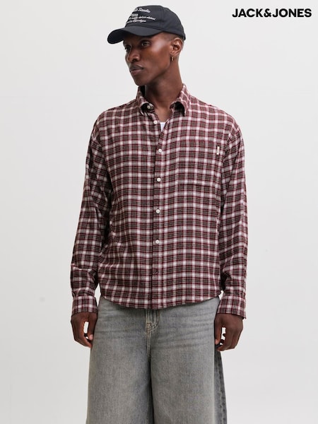 Brown - Regular Jack & Jones Long Sleeve Check Flannel Shirt