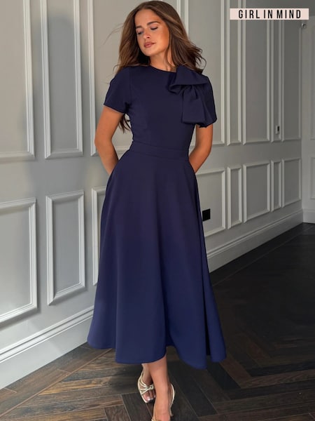 Blue - Girl In Mind Minta Bow Detail Short Sleeve Midi Dress