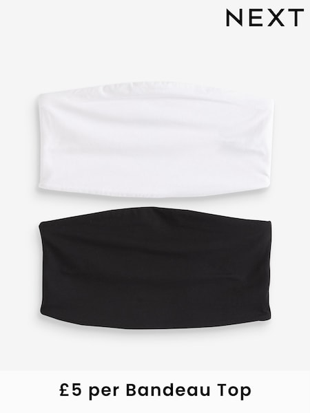 Black/White Cotton Rich Bandeau Boobtube Tops 2 Pack (287658) | £10