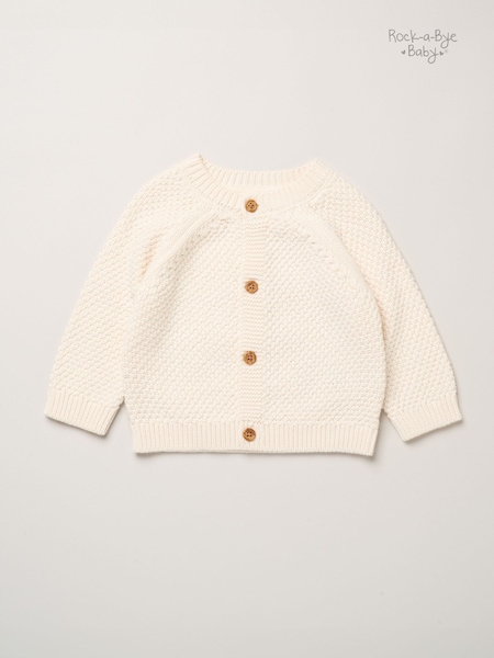 White - Rock-a-bye Baby Boutique Chunky Knitted Embroidered Cardigan