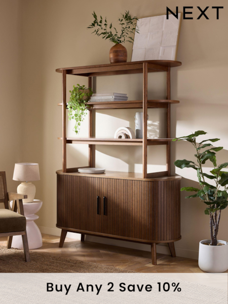 Dark Natural Hyde Tambour Door Storage Shelf (288908) | £650