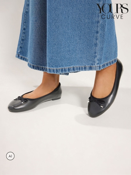 Black - Yours Curve Faux Leather Ballet Flats