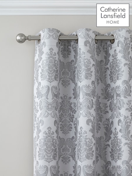 Catherine Lansfield Silver Damask Jacquard Lined Eyelet Curtains (289675) | £65 - £70