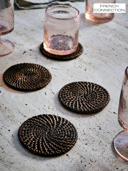 French Connection Black Rattan Hand Woven Set of 4 Coasters (289689) | £18