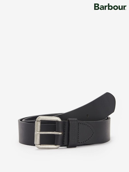 Barbour® Black Matt Leather Belt (289693) | £37