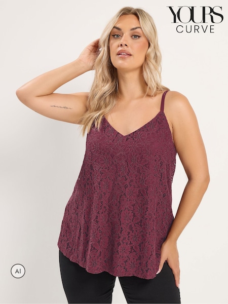 Red - Yours Curve Lace Cami Vest Top