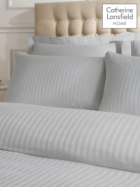Catherine Lansfield Set of 2 Grey Satin Stripe 100% Cotton Pillowcases (289893) | £10