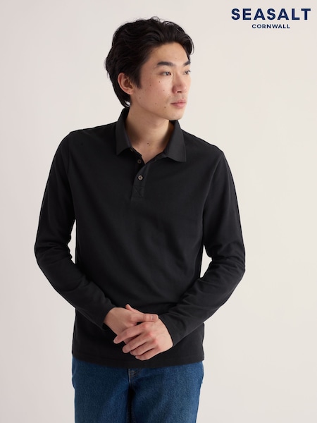 Black - Regular Seasalt Cornwall Balefire Long Sleeve Polo Shirt