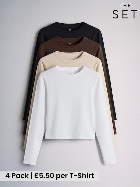 Neutral - The Set 4 Pack Long Sleeve Skinny Fit Cropped T-shirts