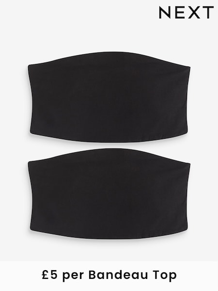 Black Cotton Rich Bandeau Boobtube Tops 2 Pack (291804) | £10