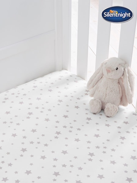 Silentnight 2 Pack Grey Stars Kids Safe Nights Cot Bed Size 100% Cotton Fitted Sheets (291988) | £20