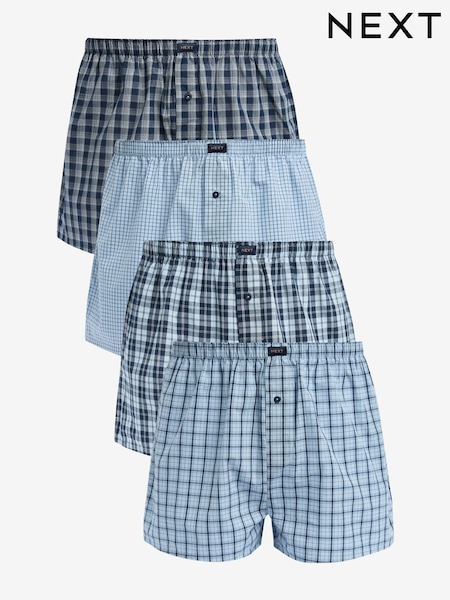 Mixed Blue Check 4 pack Woven Pure 100% Cotton Boxers (292278) | £28