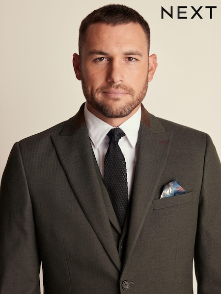 Green Tailored Fit Herringbone Suit Jacket (292780) | £84