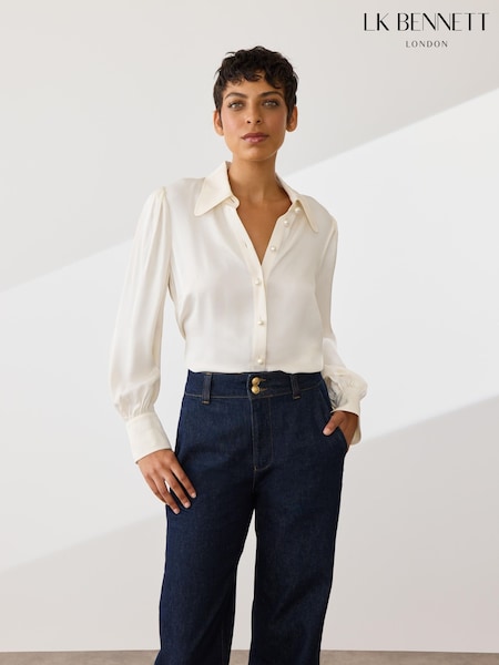 LK Bennett Cream Sonya Crepe Blouse With Pearl Buttons (293566) | £149