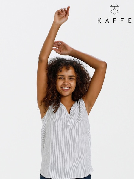 Kaffe Amber V-Neck Striped White Top (293773) | £30