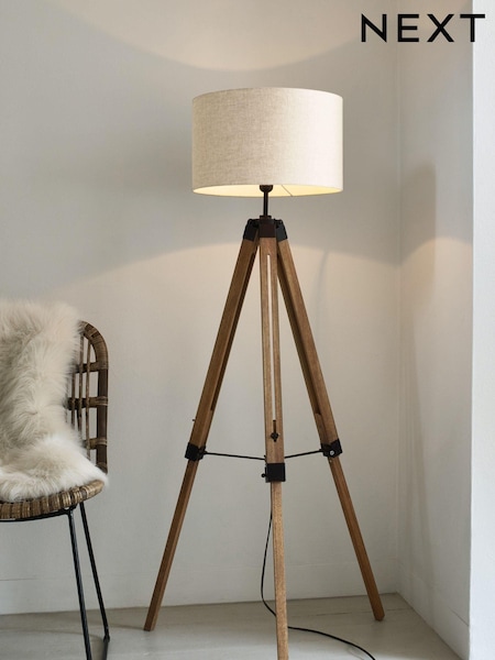 Brown Bronx Wood Tripod Floor Lamp (294364) | £140