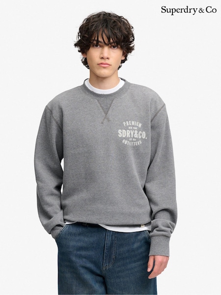 Grey - Regular Superdry Block Text Crew Neck Sweatshirt