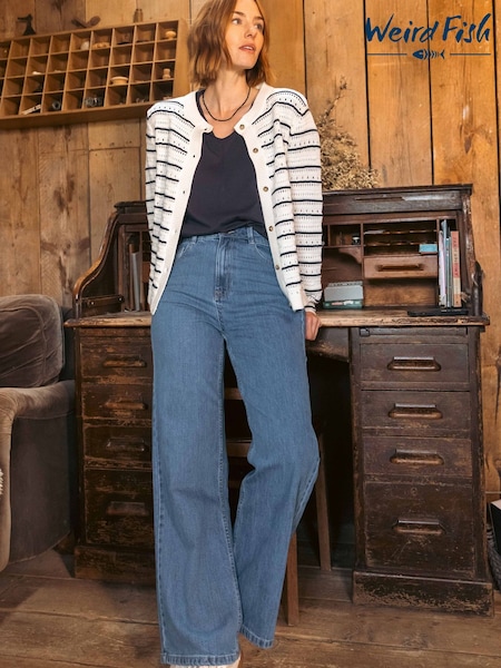 Denim Blue - Weird Fish Corine Wide Leg Denim Jeans