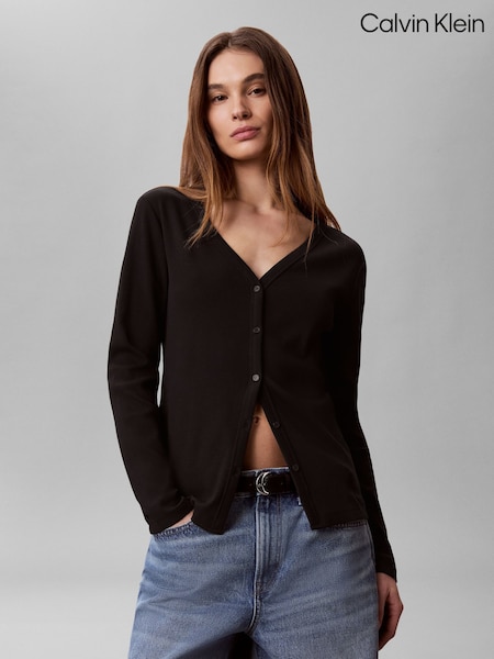 Black - Calvin Klein Slim Ribbed Cotton Cardigan