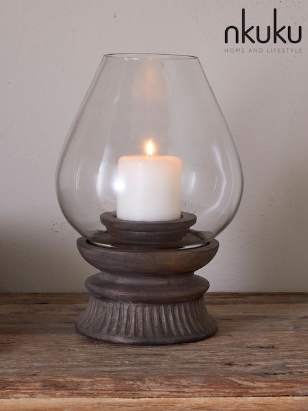 Nkuku Kawani Mango Wood Lantern Candle Holder