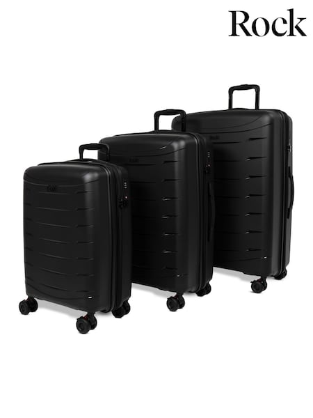 Black - Rock Luggage Resilient Luggage 3 Piece Set