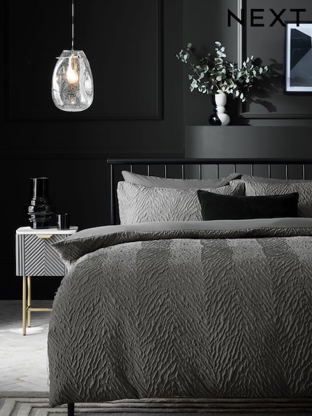 Grey Charcoal Embossed Animal Texture Duvet Cover and Pillowcase Set (296941) | £28 - £58