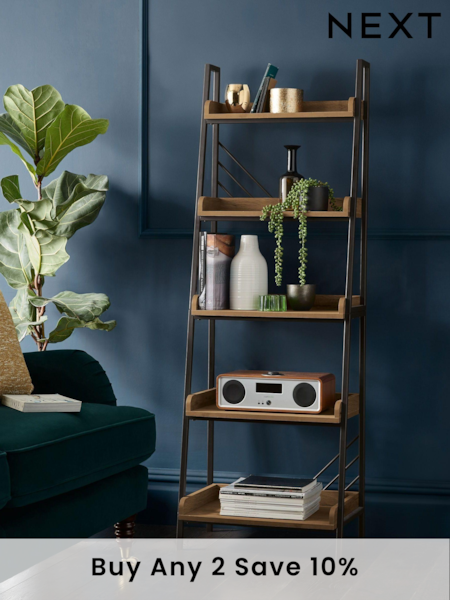 Dark Bronx Ladder Chevron Oak Effect Shelf (297568) | £225