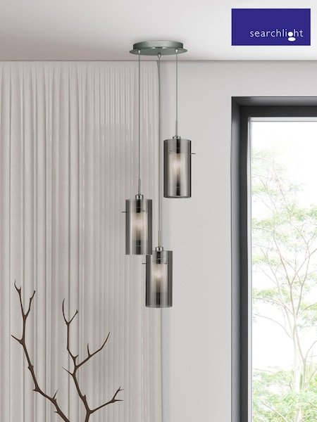 Searchlight Chrome Basil Chrome Smoked Glass 3Lt MultiDrop Pendant Ceiling Light (297666) | £61