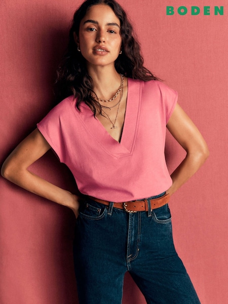 Pink - Boden Imi Supersoft V-neck T-shirt