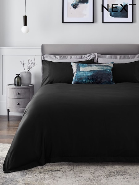 Black Collection Luxe 300 Thread Count 100% Cotton Sateen Satin Stitch Luxury Duvet Cover And Pillowcase Set (298885) | £35 - £68