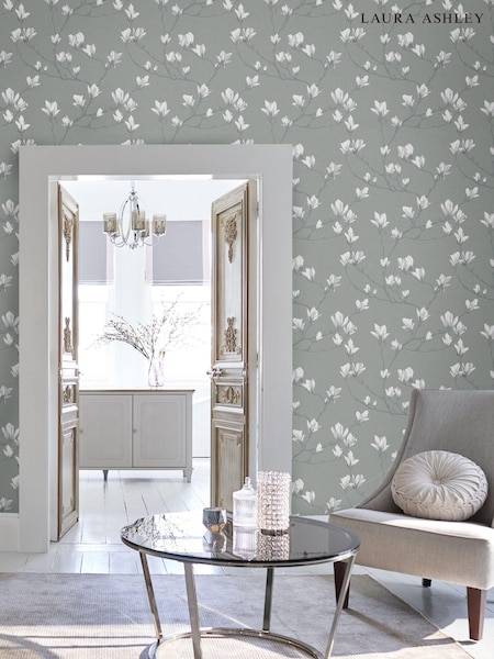 Laura Ashley Slate Magnolia Grove A4 Wallpaper Sample (298958) | £1