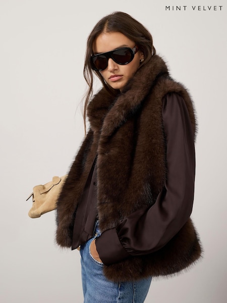 Brown - Mint Velvet Faux Fur Gilet