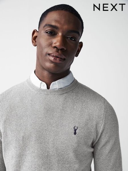 Grey Oxford Crew Neck Regular Mock Shirt Jumper (299398) | £42