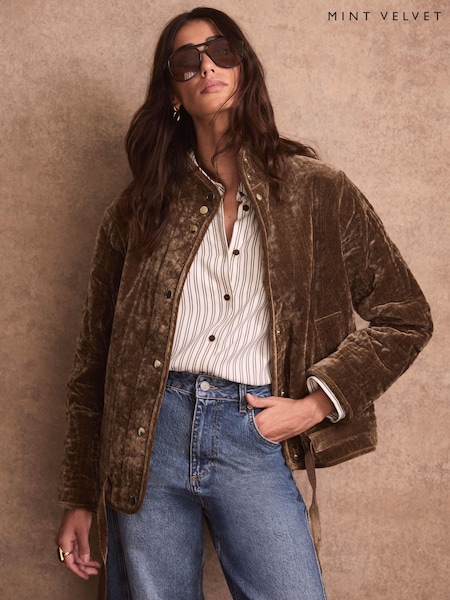Olive Green - Mint Velvet Velvet Quilted Jacket