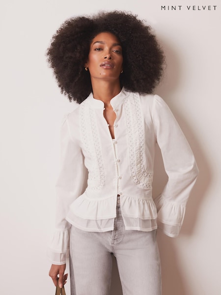 White - Mint Velvet Lace Ruffle Blouse