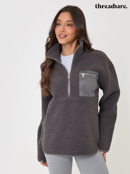 Grey - Threadbare Half Zip Borg Fleece