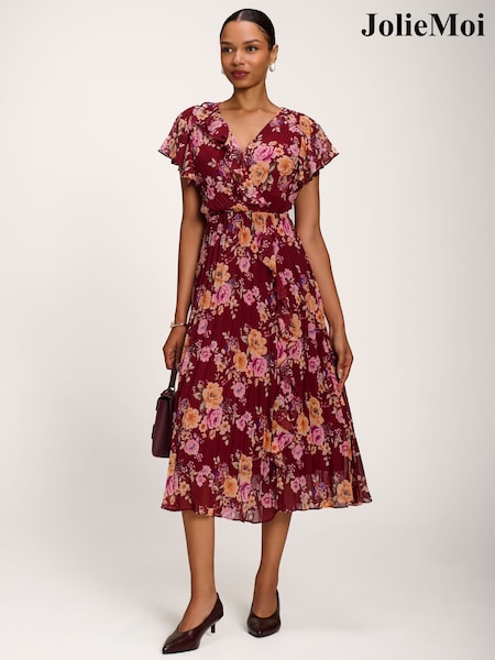 Red - Jolie Moi Printed Chiffon Midi Dress