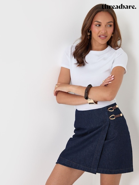 Blue - Threadbare Pleated Denim Wrap Mini Skirt